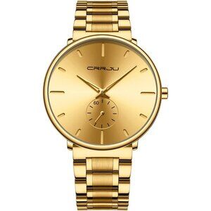 Men's Gold Ultra-Thin Minimal Waterproof Stainless Steel Mesh Band Buckle Watch